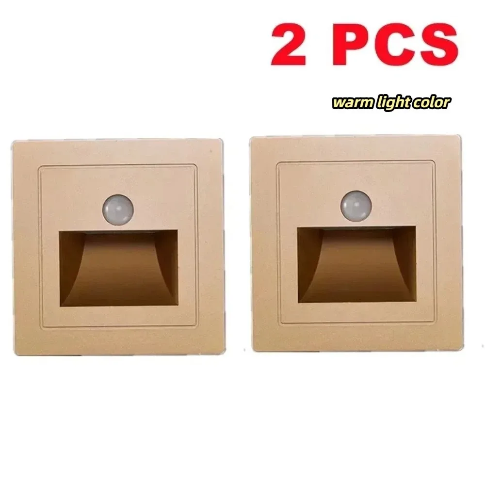 2 Pcs Stair Case Light Recessed Led Wall Lamp Step Lamp Corridor Lighting PIR Motion Sensor Wall Lighting Night Light