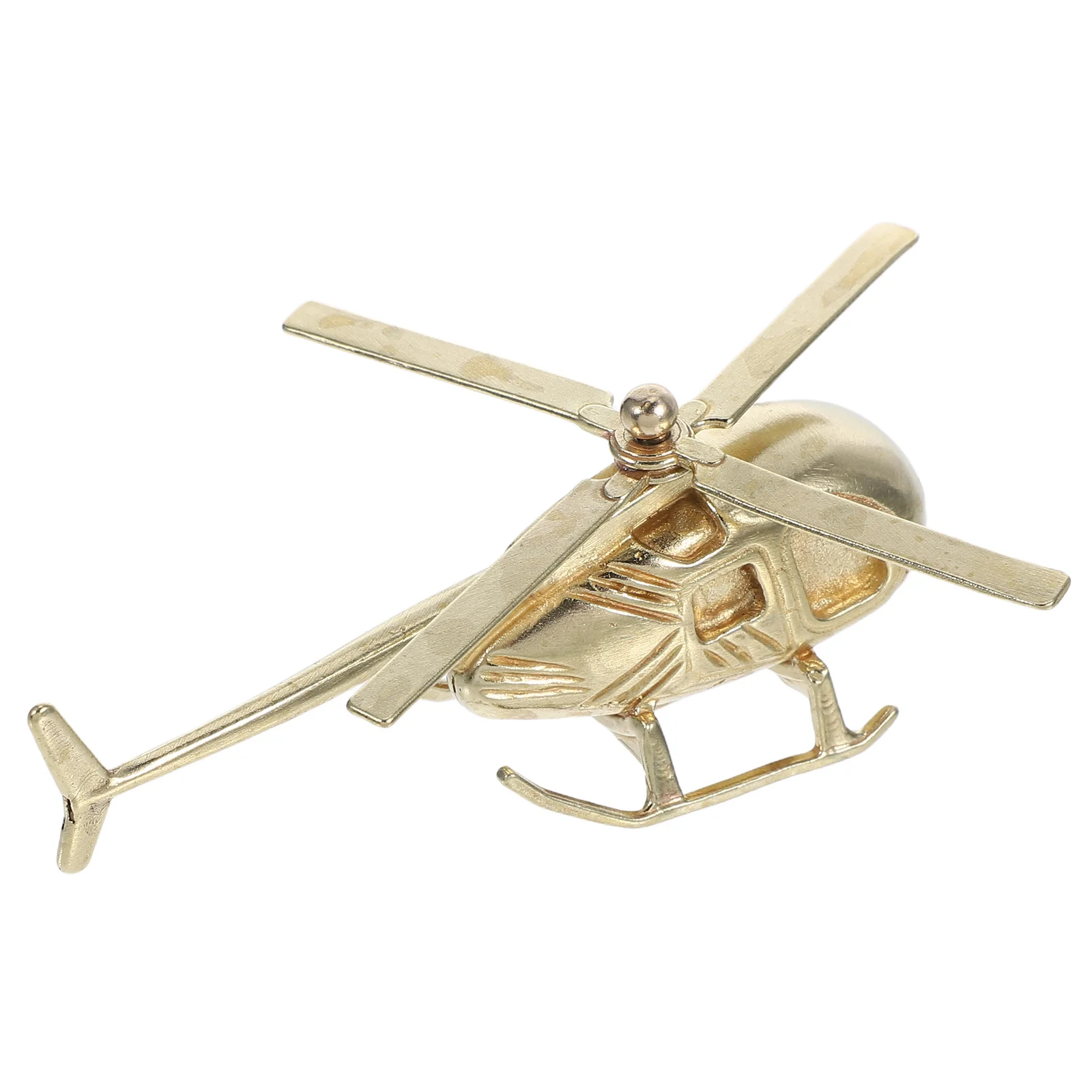 Miniaturowy mosiężny helikopter, statuetka w stylu vintage, retro dekoracja na półkę biurową, metalowy model samolotu.