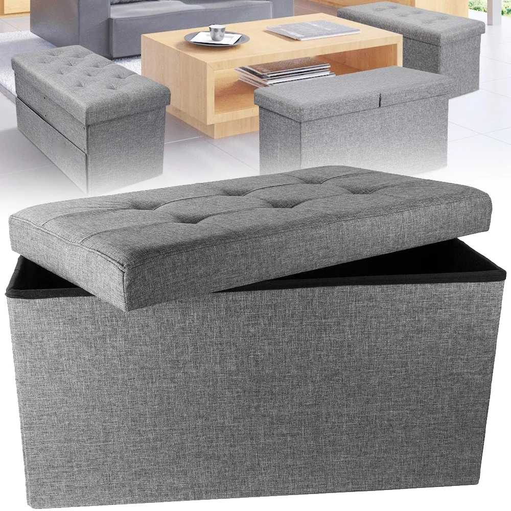 Storage Foot Stool Foldable Bench Seat Stool Footchair Removable Lid Upholstered Seat 76*38*38cm/38*38*32cm
