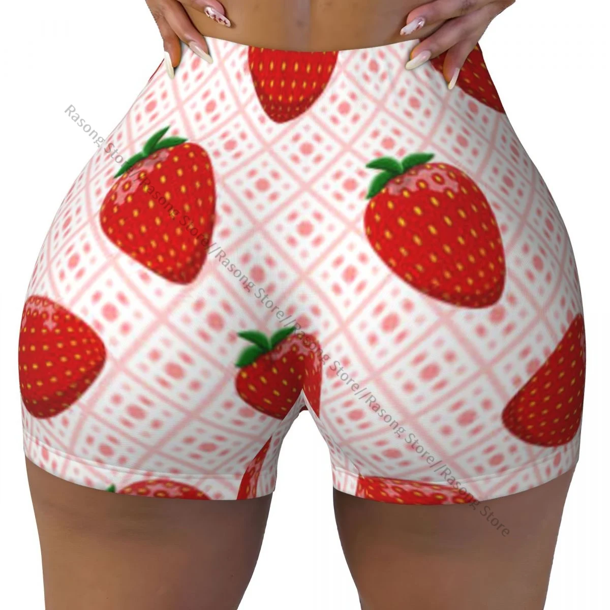 Women Yoga Shorts Strawberry Checkered Workout Shorts Fitness quick-dry Ladies Yoga Gym Running Short Pants Sportswear