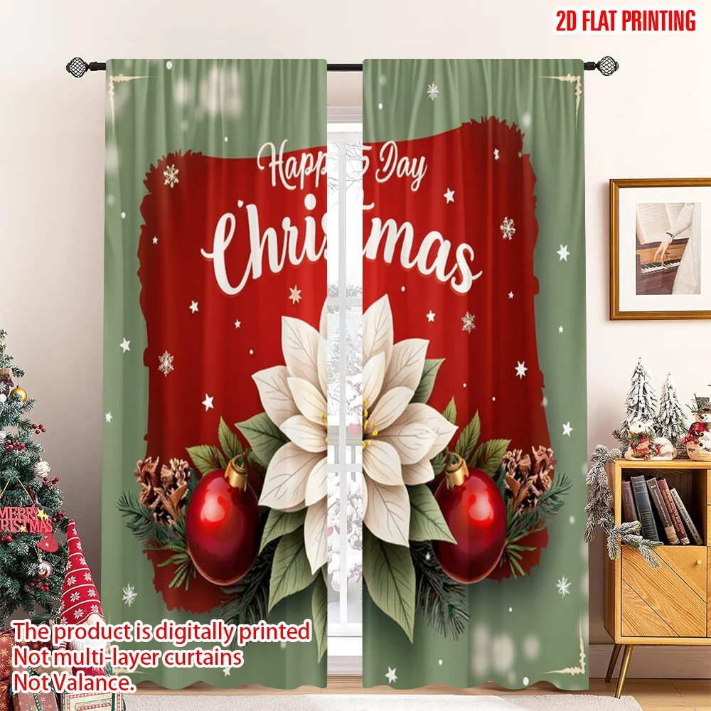 

2pcs 2D flat printing Merry Christmas Popular Curtains Happy 5 Day Christmas Fabric Without Electricity Holiday Decorations for