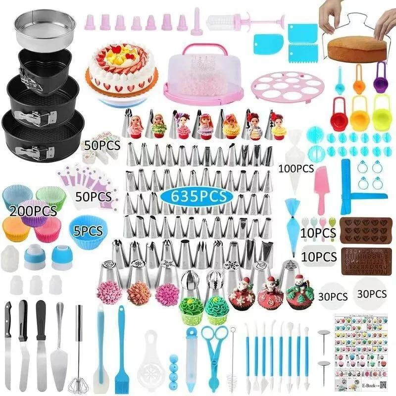 635-piece set, baking pan turntable set, piping nozzle, fondant tool, cake decoration tool, baking set.