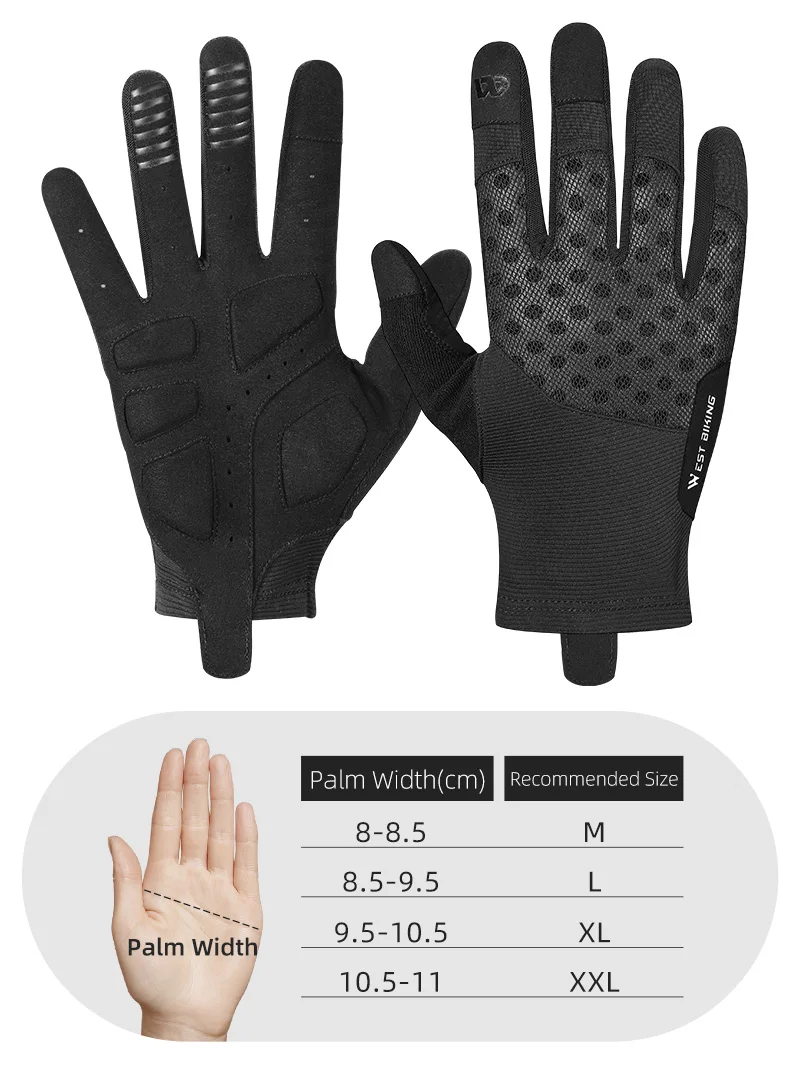 WEST BIKING Fahrradhandschuhe für Herren, atmungsaktiv, mit SBR-Polsterung, stoßdämpfend, mit Touchscreen-Funktion, für Rennrad, Mountainbike, für alle Jahreszeiten, Sport, mit vollen Fingern. – Detail 3