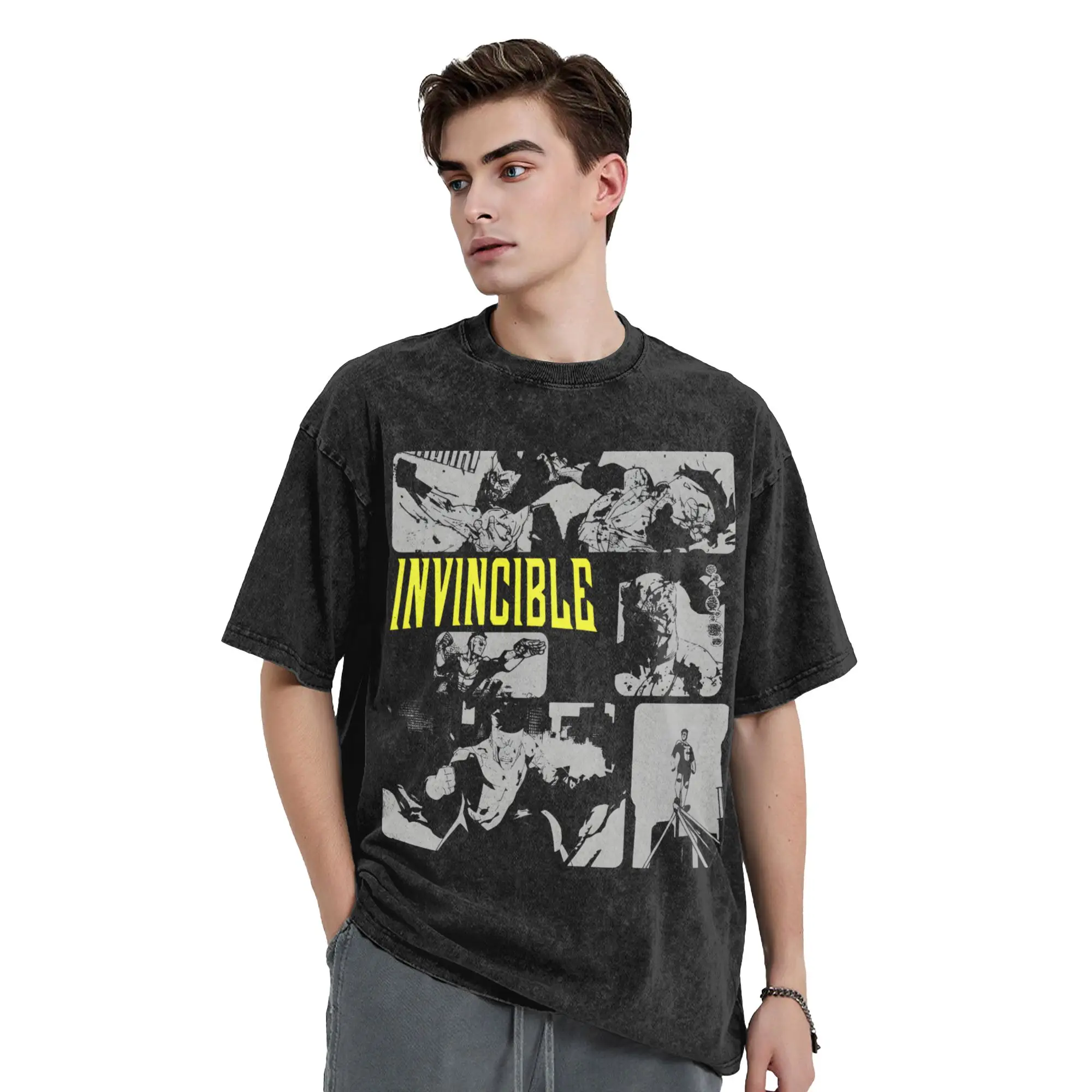 Invincible Brutality And Resolve Washed T Shirt Streetwear Casual T-Shirt  Tees for Men Women Cotton Harajuku Summer