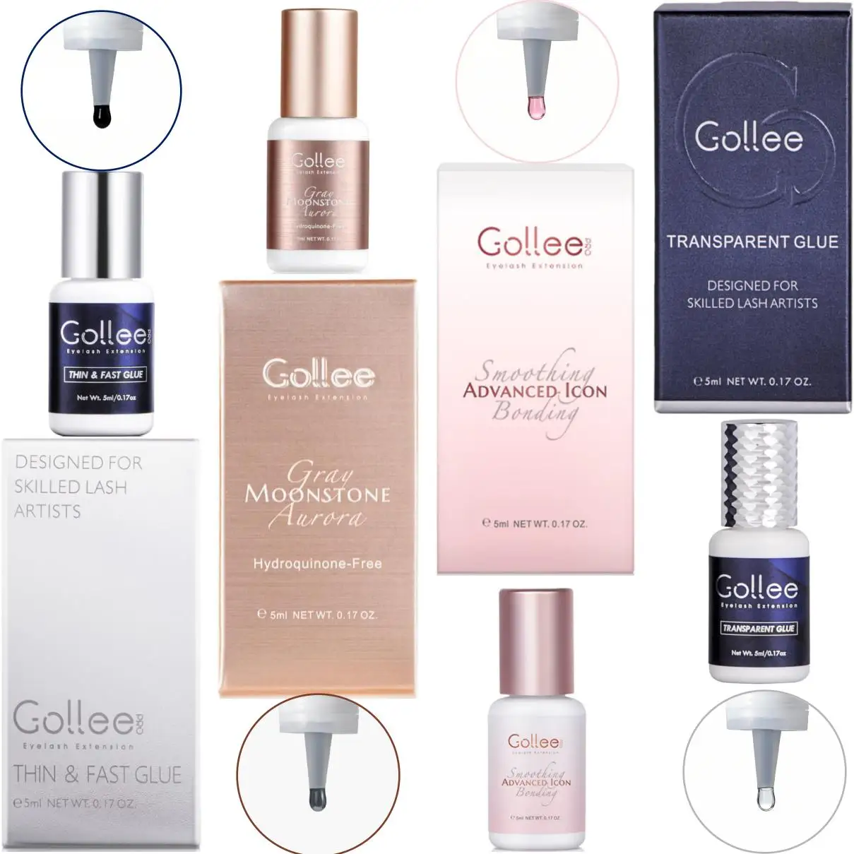 

Gollee Moonstone Gray Aurora Eyelash Extension Glue Black Pink Transparent Lash Adhesive for Lash Adhesive Professional Use Only