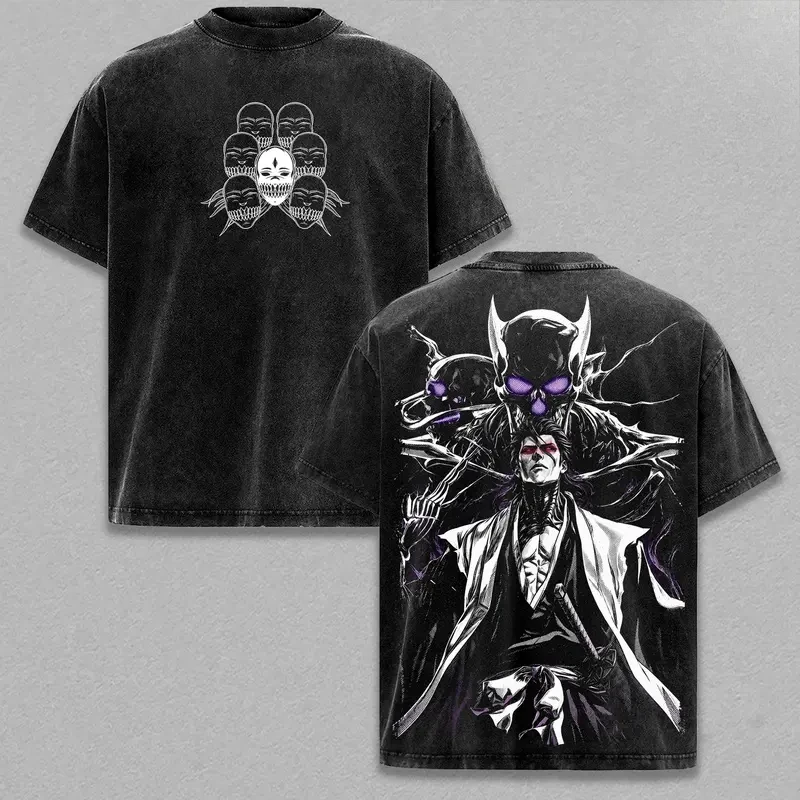 Anime BLEACH Aizen Sousuke Printed Tee Men Women Washed Cotton T-shirts Short Sleeve Vintage T Shirt Harajuku Oversized Tshirt