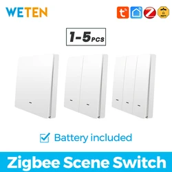 Tuya Zigbee 3.0 Wireless Scene Wall Switch 1 2 3 Gang  Remote Control Battery Powered, Support Home Assistant via Zigbee2mqtt