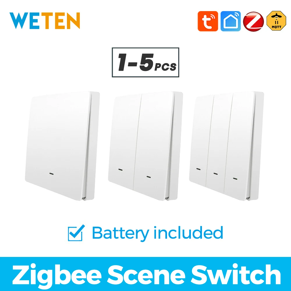 Tuya Zigbee 3.0 Wireless Scene Wall Switch 1 2 3 Gang  Remote Control Battery Powered, Support Home Assistant via Zigbee2mqtt