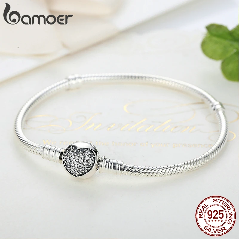 BAMOER auténtico 100% Plata de Ley 925 brazalete y pulsera de cadena de serpiente clásica para mujer ajuste pavimentado CZ joyería fina PAS916