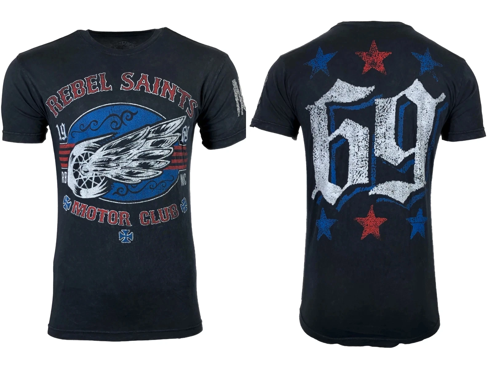 

Rebel Saints By Affliction Men T-shirt SPEED RAIL Wing Tattoo Biker T-shirt Casual Comfort T-shirt