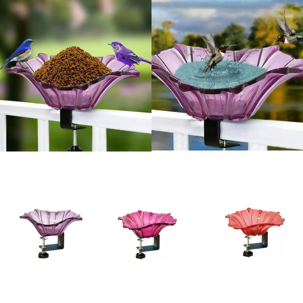 Miniature Fence Bird Bath Bowl Deck Mounted Adjustable Railing Bird Feeder 17.5*13cm Removable Bird Feeding Tray Outdoor Garden