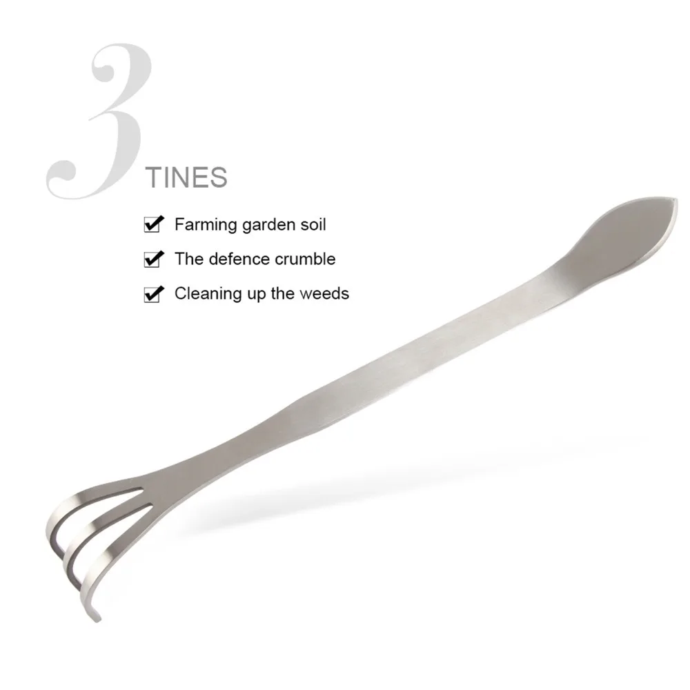 Durable Stainless Steel Plant Pot Rake Silver 3-Prong Root Rake Pick Compact Lightweight Bonsai Tool