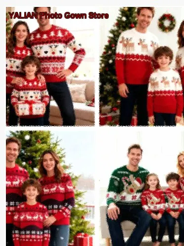 Spring Autumn Christmas Family Matching Knit Three-Piece Set for Parents and Children Girls