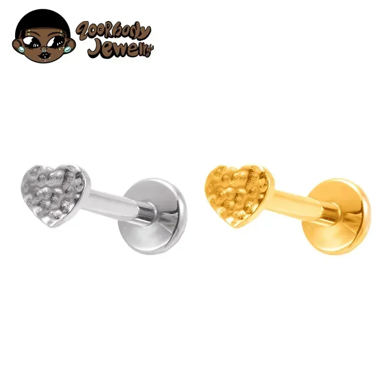 Implant Grade ASTM F136 Titanium Crater Hammer Heart Lip Piercing Internal Thread Labret Tragus Ear Cartilage Flat Piercing