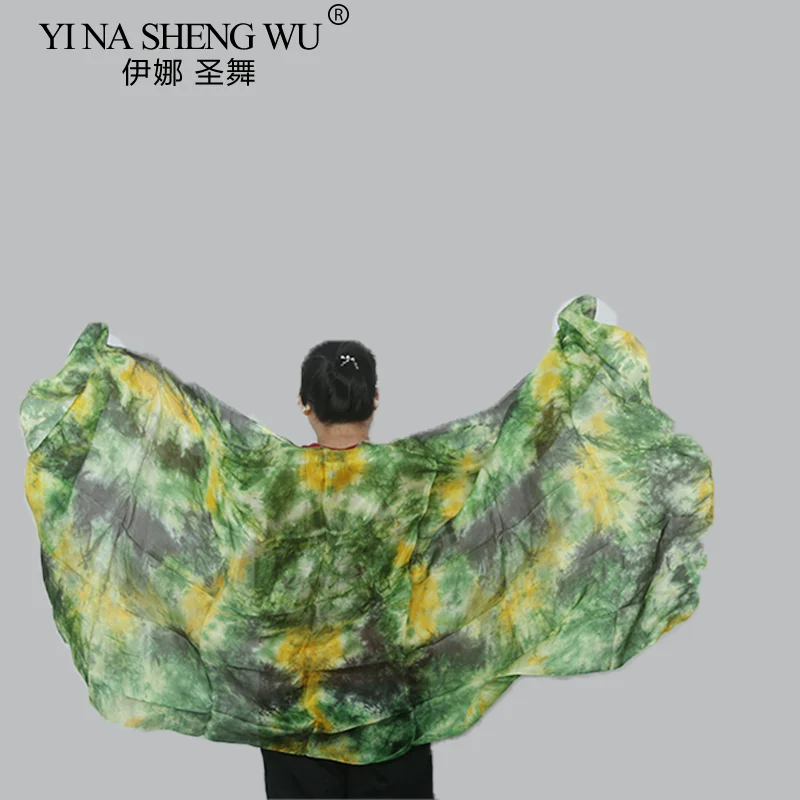 حجاب حريري يُرمي يدويًا للنساء ، حجاب حريري حقيقي لأداء الرقص الشرقي ، إكسسوارات صبغة ربط ، 5 أحجام #3