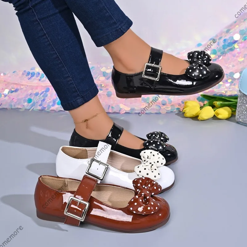 Summer Autumn 2026 New Mary Jane Flats Polka Dot Big Bow Round Toe Sweet Lolita Shoes Low Heel Pumps for Woman Sapato Feminino