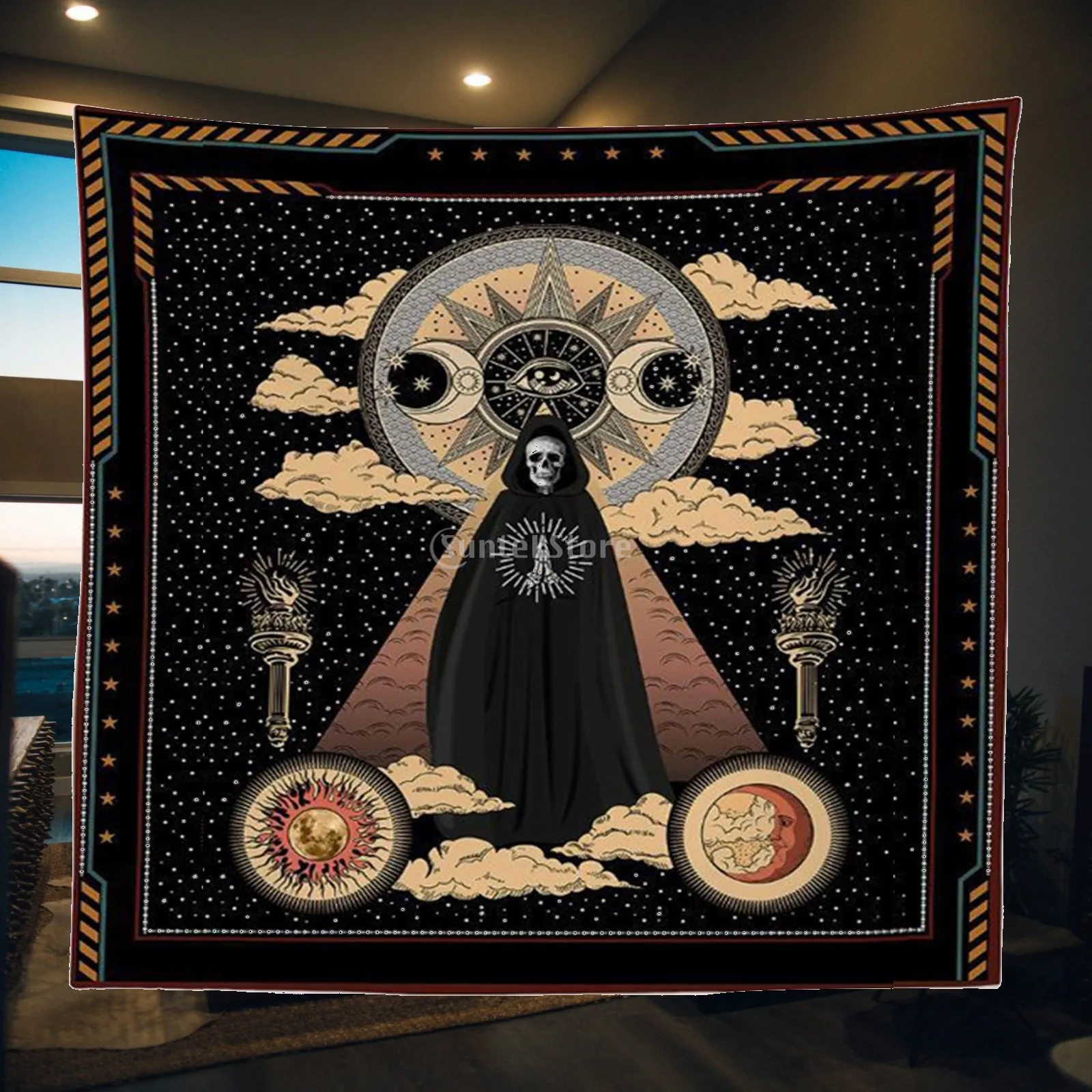 Psychedelic Tapestry Moon Phase Vines And Flowers Wall Hanging