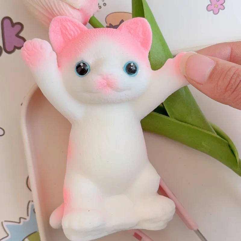

NEW Mochi Taba Squishy Fidget Toy Kawaii Raise Hands Pink Cat Toy Cute Cartoon Simulation Cat Creative Doll Ornaments Girl Gift