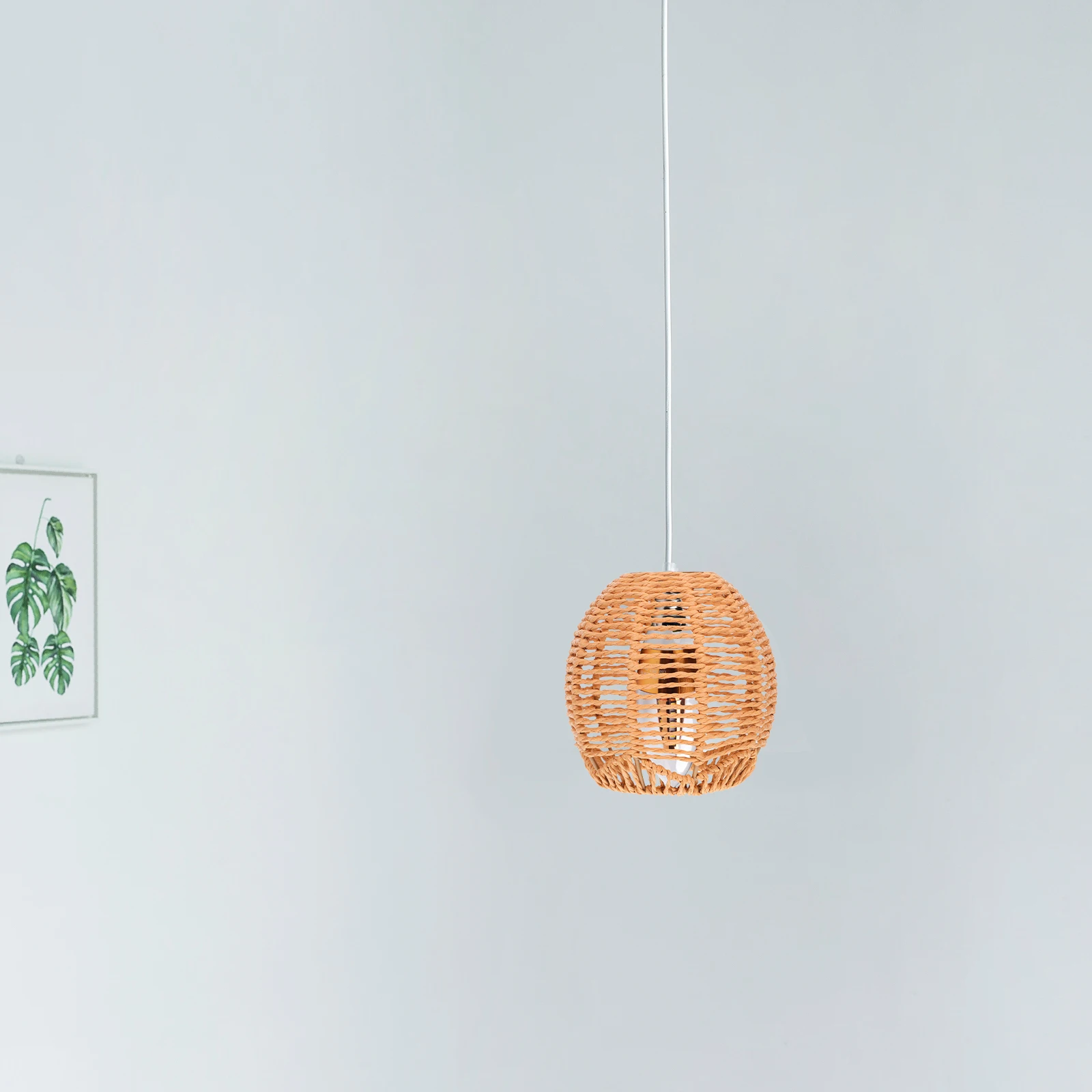 

Nordic Style Lampshade Woven Paper Rope Rattan Pendant Chandelier Cover Ceiling Fan Shade Khaki 42Mm Hole Handwoven Wicker Light
