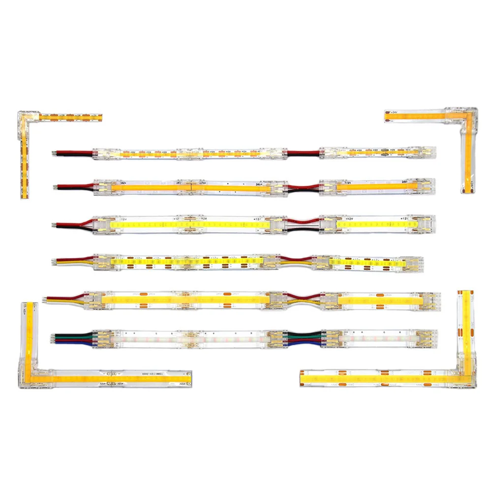 COB Mini Led Light Strip Wire Connectors 2 3 4 Pin Connection Solderless FCOB RGB CCT 5 8 10mm LED Strip To Strip Wire Connector