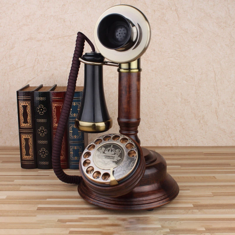 Wood Candlestick Retro Telephone Antique Phone Rotary / Button Dial,Caller ID,LCD Blue Backlit,Antique Landline Phone telefono