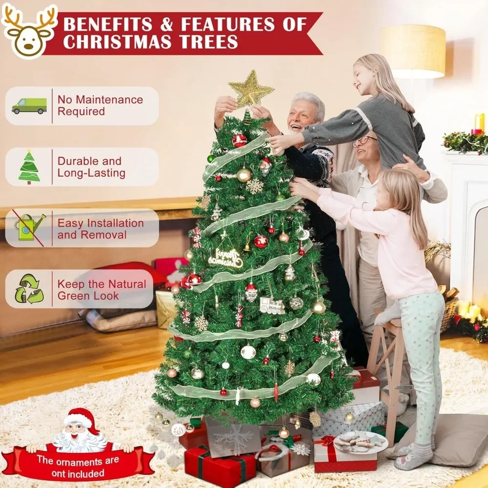 6 foot artificial Christmas tree with 800 branch tips, easy to assemble, party Christmas pine with Christmas decorations