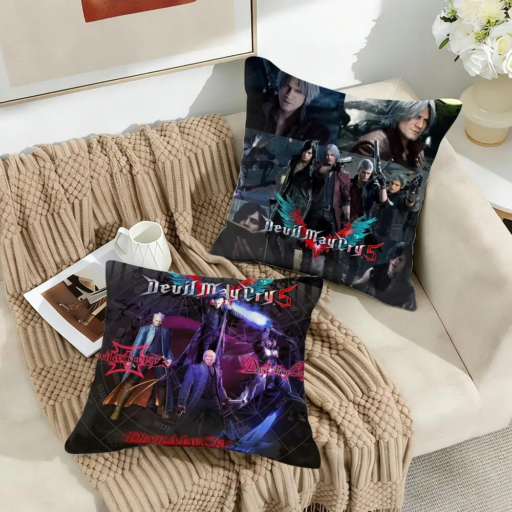 The D-Devil May Cry Cushion Cover Silky Short Plush Invisible Zipper Dustproof Sofa Pillow Case for Home Decor