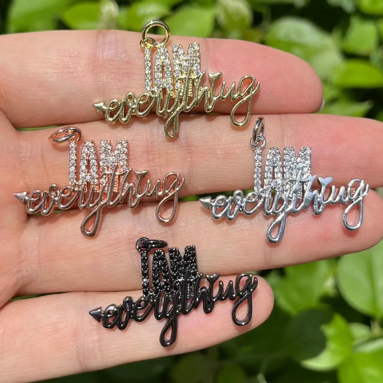 

5Pcs Cubic Zirconia Pave Word Charms I AM Everything Pendant For Woman Bracelet Necklace Bangle Jewelry Making