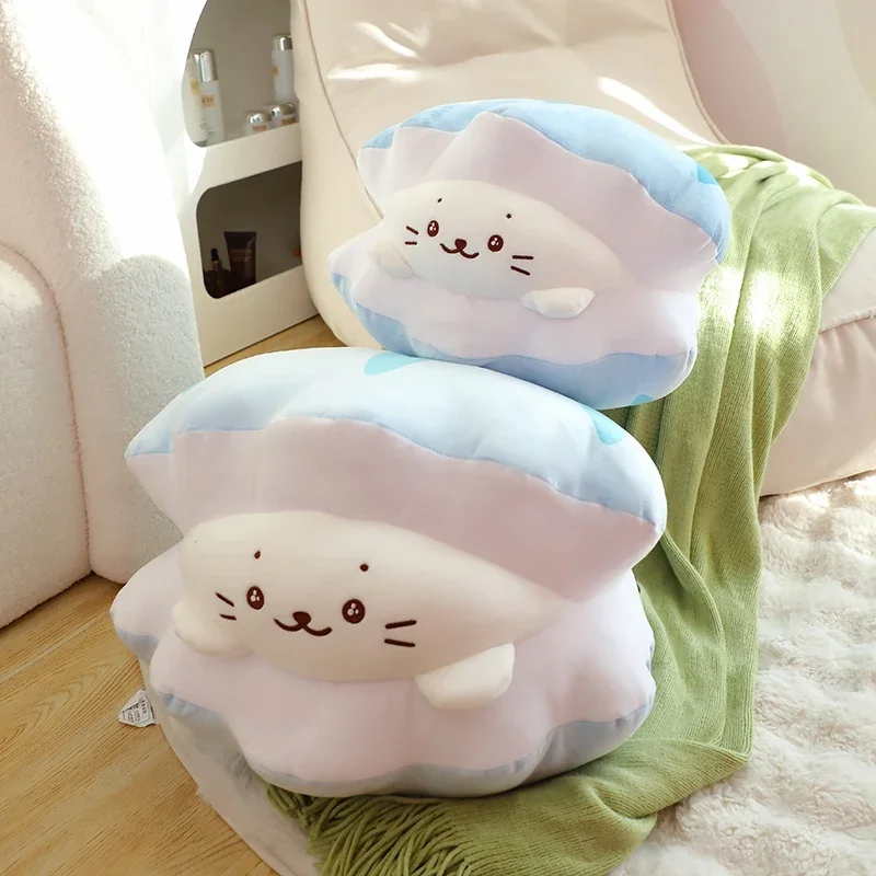 40/50CM Sea Animal Seal Plush Toys Seal in the shell Pillows Stuffed Soft Animal Pillow Creative Gifts