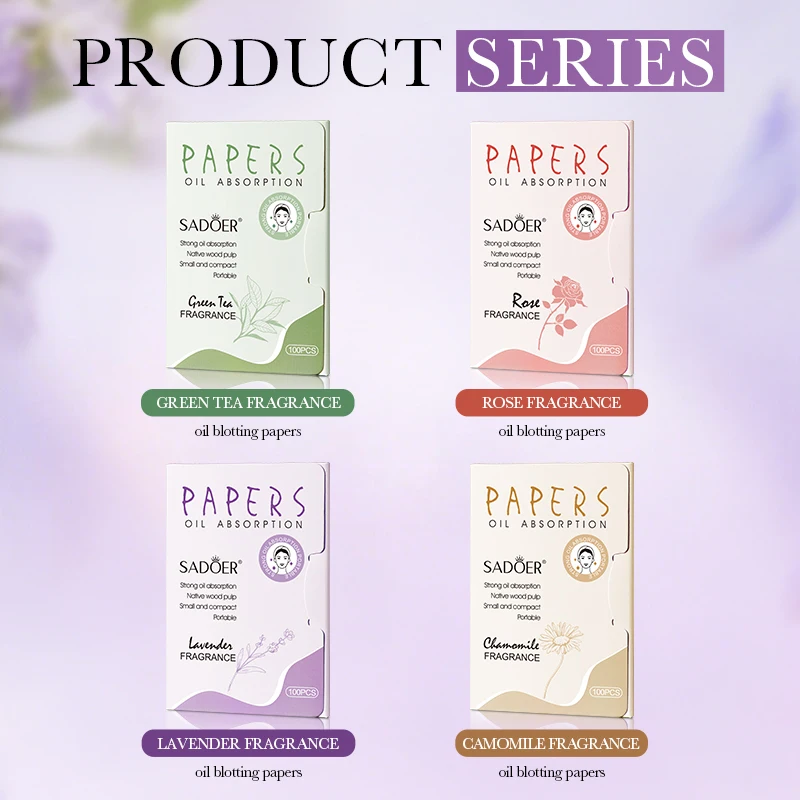 100pcs/box SADOER Fragrance Facial Oil Blotting Papers Remove Makeup Anti Acne Refreshing Face Oil Absorbing Paper Sheets
