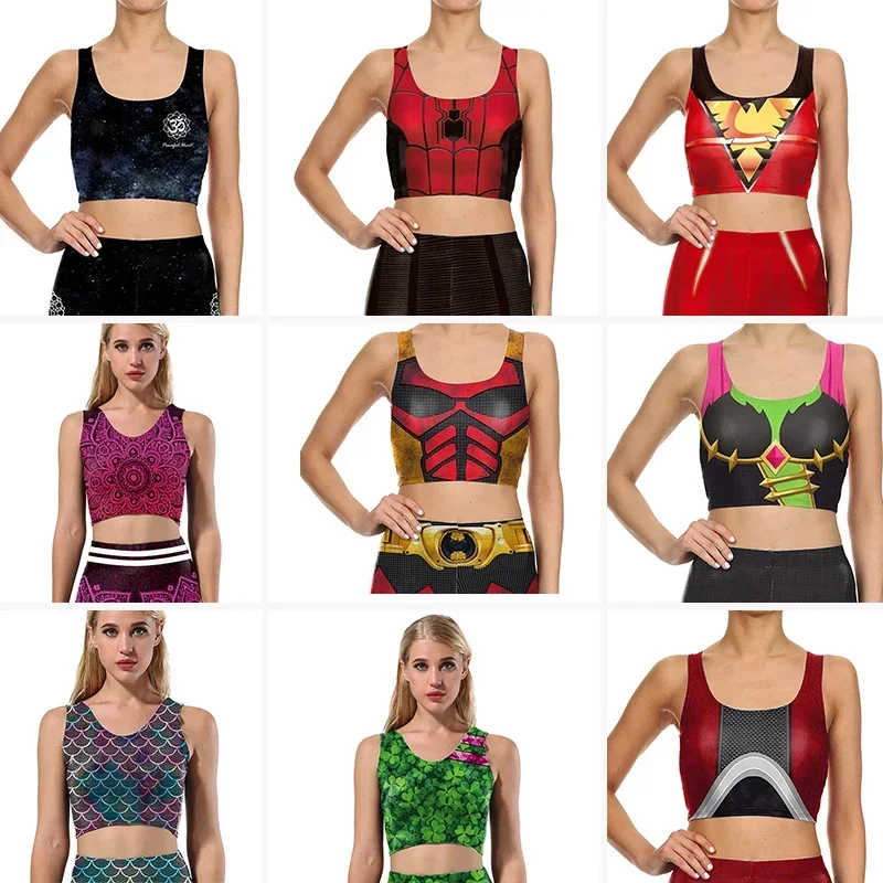 

New Women Clothing Casual Fitness Short Colors Knitted Crop Top Sleeveless Mixed Tank Top Gym Workout Sports Shirts Halloween