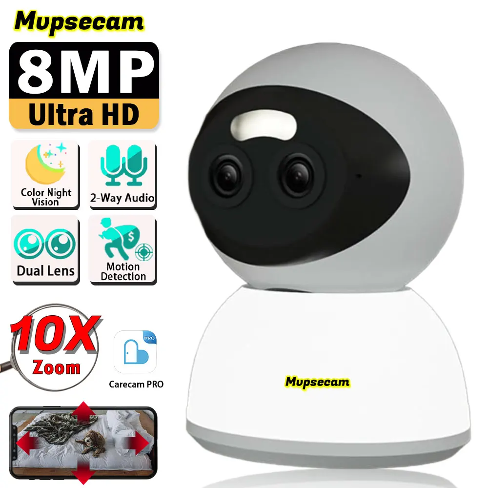 

4K Wifi PTZ Security Camera 10x Zoom Indoor Home Dual Lens Wireless CCTV Surveillance Camera Auto Tacking Baby Monitor Cam 8MP