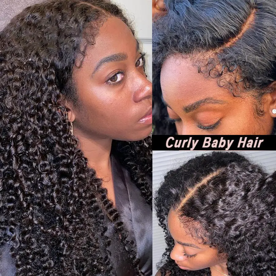 Curly Baby Hair Wig 30 32 Inch  13x6 HD Lace Frontal Wig Curly Wave Lace Front Human Hair Wigs Pre plucked Kinky Edge Hairline