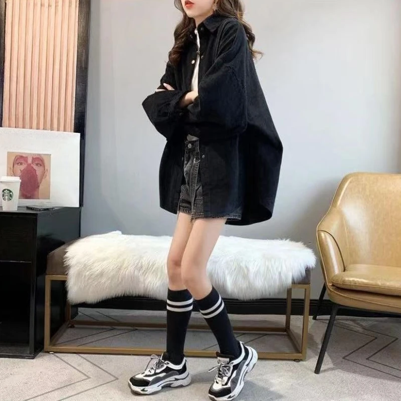 

​Autumn 2025 Women's Corduroy Blazer Shirt POLO Collar Loose Fit Stylish Mid Length Versatile Streetwear​