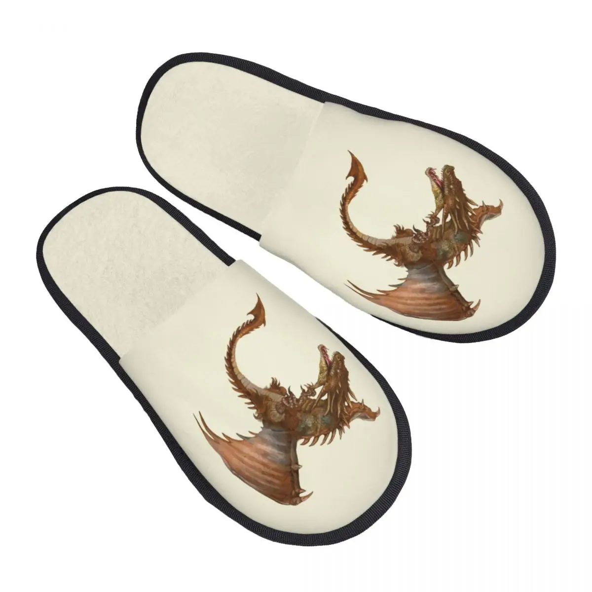 

Plush Indoor Slippers Hand Drawn Dragon Warm Soft Shoes Home Footwear Autumn Winter