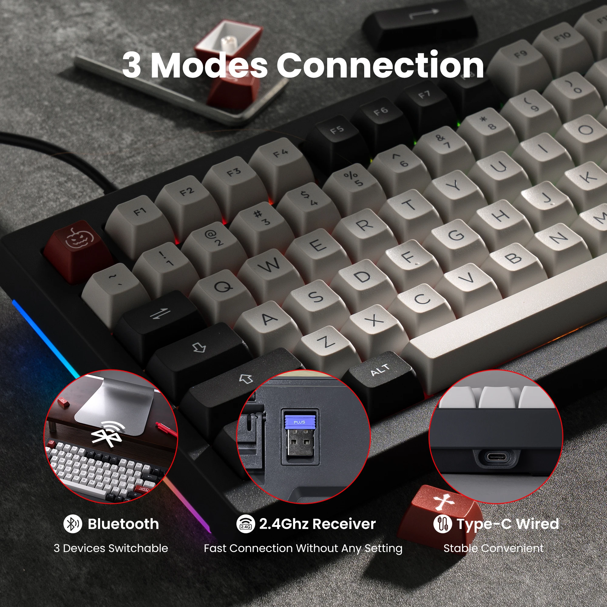 Akko 5075b plus v2 75% multi-modos swappable quente rgb teclado de jogos mecânico 2.4ghz sem fio/usb tipo-c/bluetooth 5.0