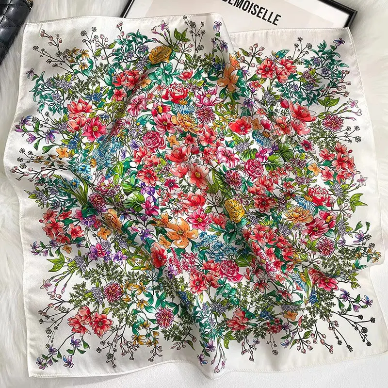 

New 100% Pure Silk Scarf Women Neck Foulard Luxury High Quality Bandana Square Headband Hijab Print Poncho Scarves Pashmina 2025