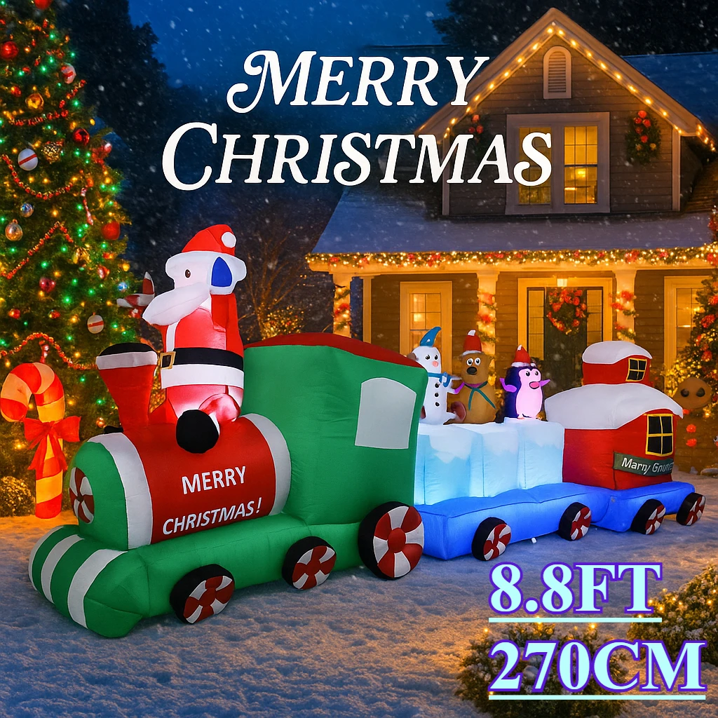 

8.8FT Christmas Inflatable Yard DecorSanta Train with Friends Xmas Toy Home Decoration LED Supplies Ornament Gift Holiday Decor