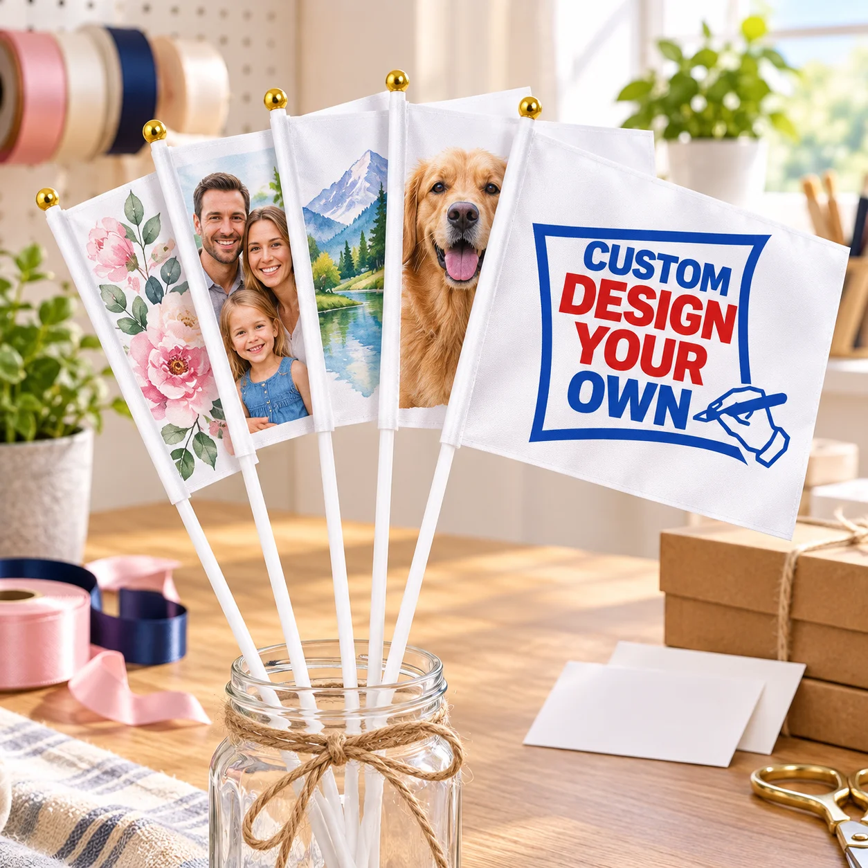 Custom Handheld Flag Mini Flag Personalized Small Flags with Photo Text Logo Customizable Miniature Stick Flags Banner for Parad