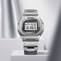 SKMEI Fashion Electronic Watch For Men Stainless Steel Strap Alarm Clock Countdown Glass Mirror Wristwatch Clock Reloj Hombre