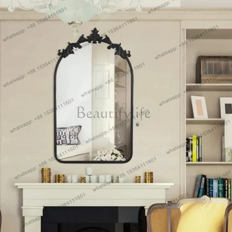French retro arched bathroom mirror carved wall-mounted wall-mounted decorative mirror bedroom vanity table dressing mirror