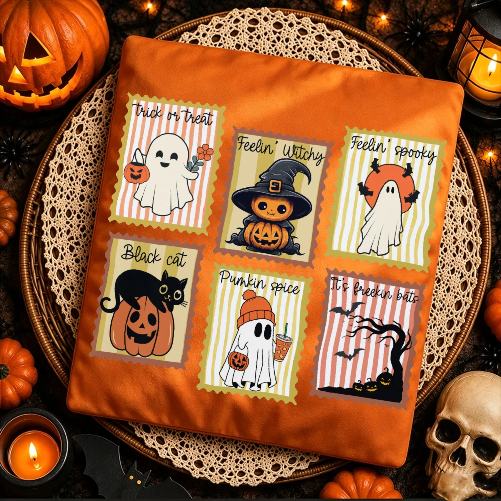Cute Ghost Pumpkin Black Cat Graphic T-Shirt Cotton Short Sleeve Unisex Men Women Halloween Spooky Vintage Fall Retro Gift Tops