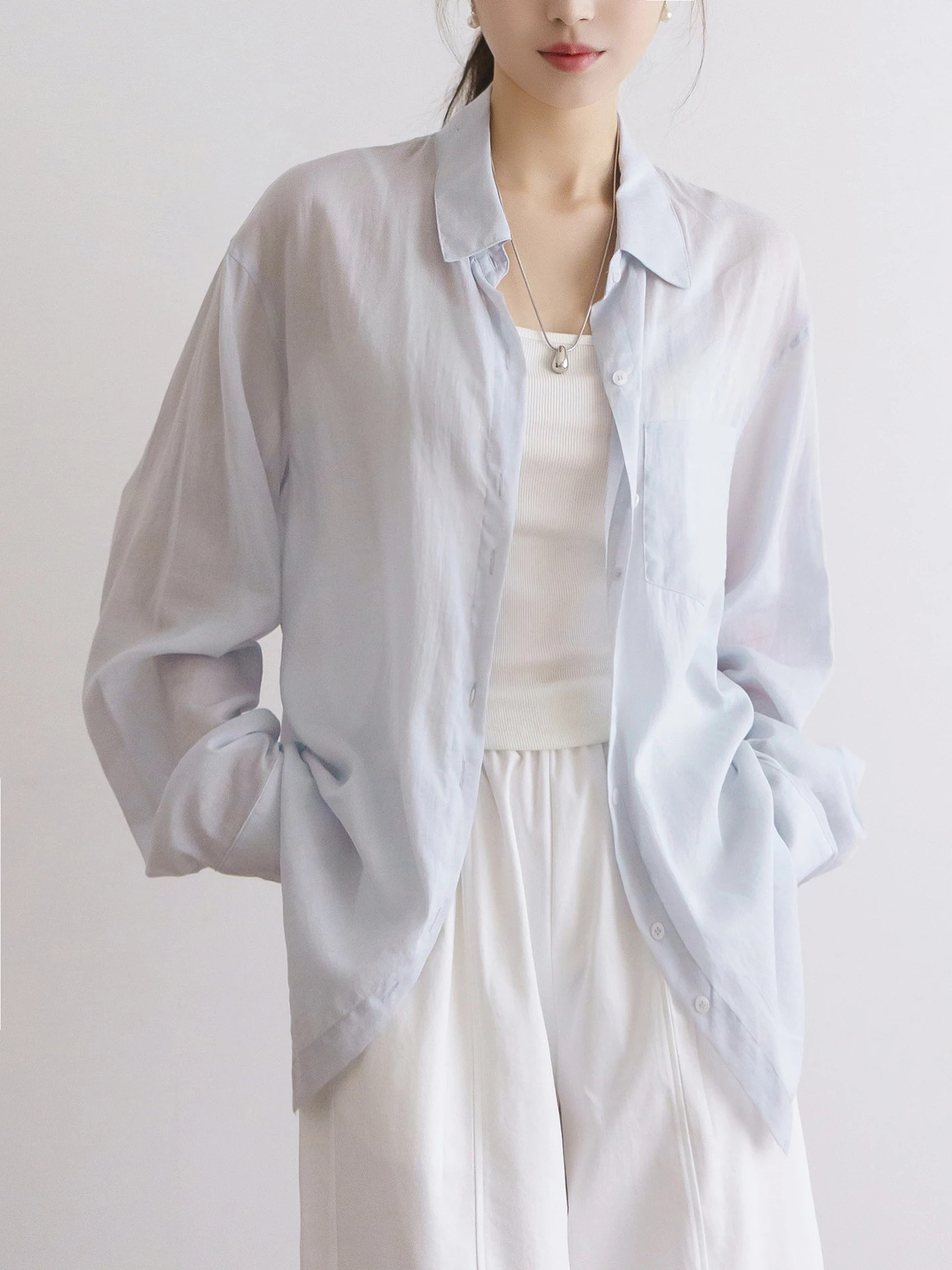 

Floradance Women's Thin Linen Shirt Simple Sun Protection Versatile Spring Summer Casual Loose Fit Breathable Comfortable