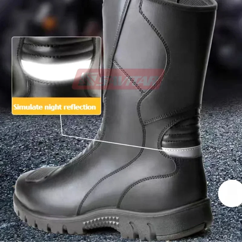 Motorcycle Boots Men Classic Motocross Boots with Reinforced Heel Toe Counter Waterproof Tall Motorcycle Touring Boot Botas Moto images - 6