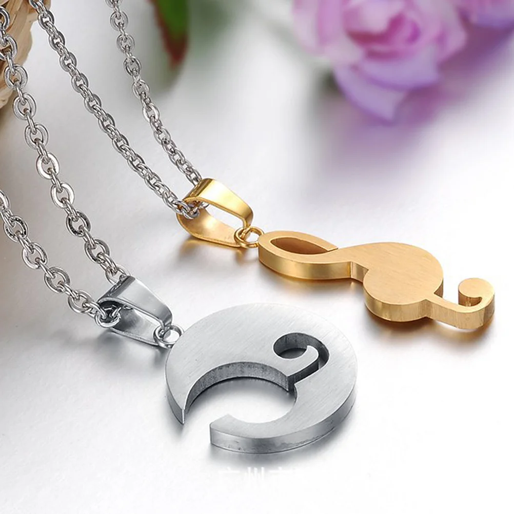 

1Pair Titanium Steel Couple Necklaces Music Symbol Shape Creative Lovers Pendant Jewelry Valentine's Gift Couple Necklaces
