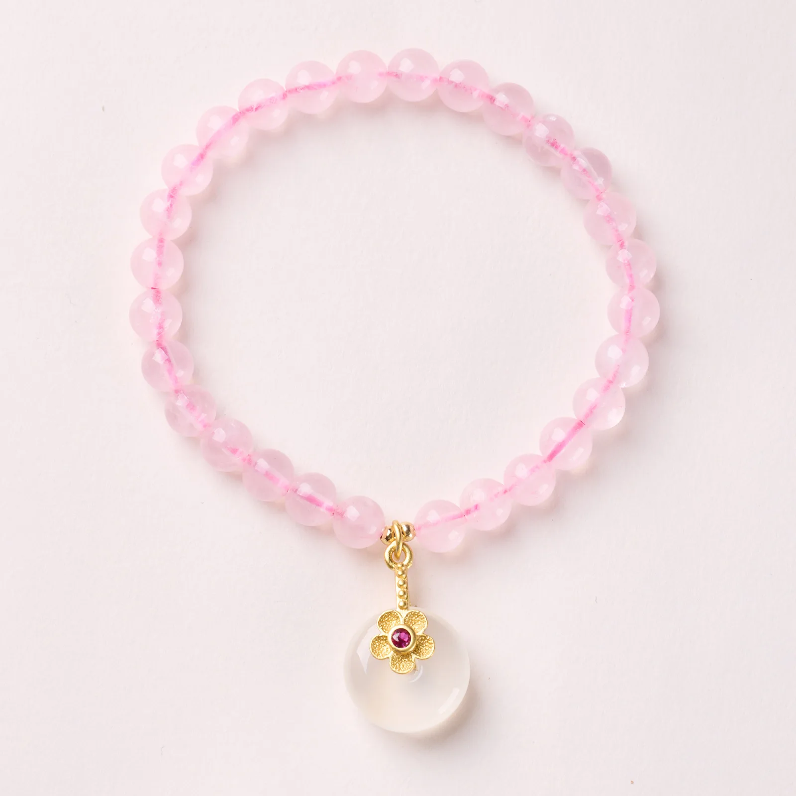 Natural Rose Quartz Bracelet Beaded Agate Peace Buckle Pink Crystal Prayer Beads Bracelet for Women Gifts
