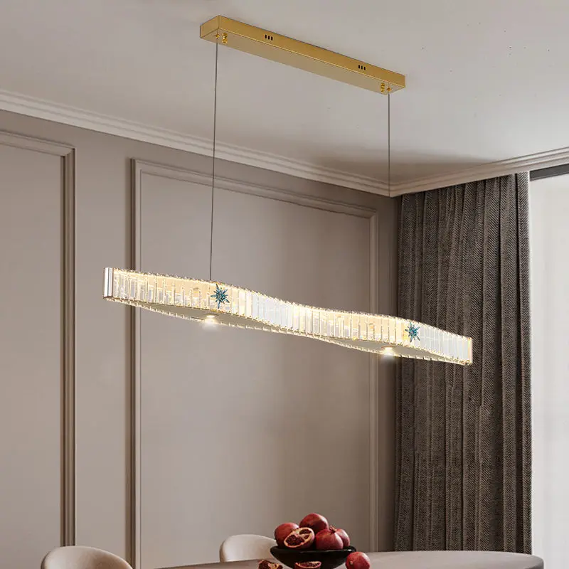 Modern Luxury Long Crystal Chandelier for Kitchen Dining Table Living Room Pendent Lamp Indoor Lighting Hanging Light Fixture