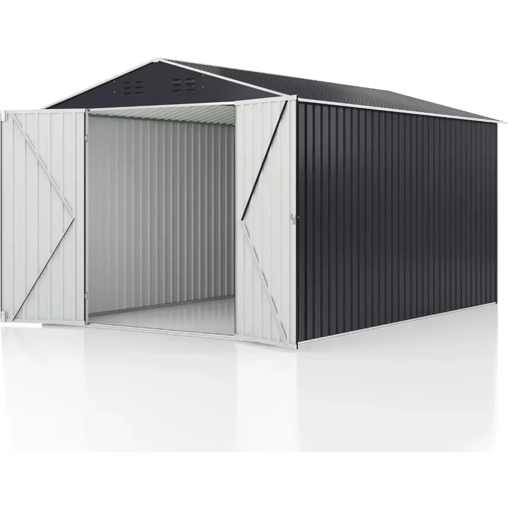 8x12 FT Outdoor Storage Shed, Garden Shed with Updated Frame Structure and Lockable Doors, Metal Tool Sheds for Backyard Garden