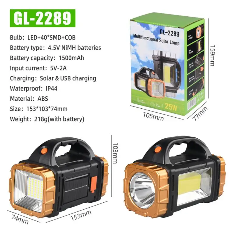 Waterproof Lighting Lantern Solar Rechargeable Led Night Lights Large Capacity Emergency Light Electric Searchlight Searchlight