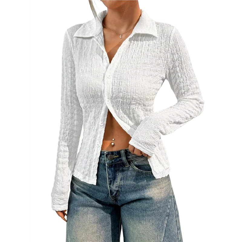 

【SEE】Women's Long Sleeve Shirts Bell Sleeve Button Down Casual Blouse Business Casual Office Outfit